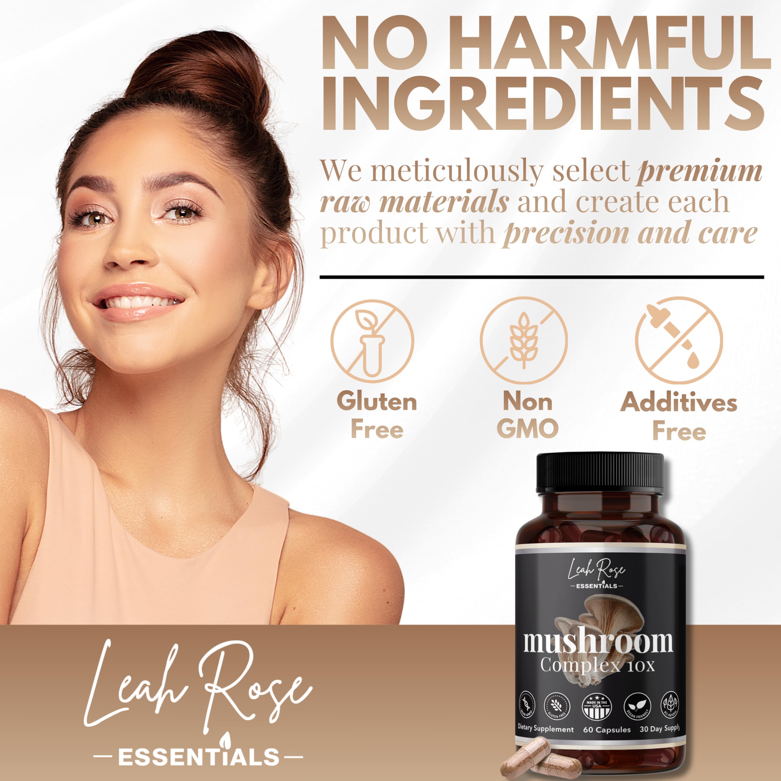 Mushroom Complex Supplement 10-in-1 - Fruiting Body Extracts - Lions Mane, Cordyceps, Reishi, Turkey Tail, Chaga & More - Brain, Focus, Energy & Immune Support - 60 Vegan Capsules — Amazon image 6