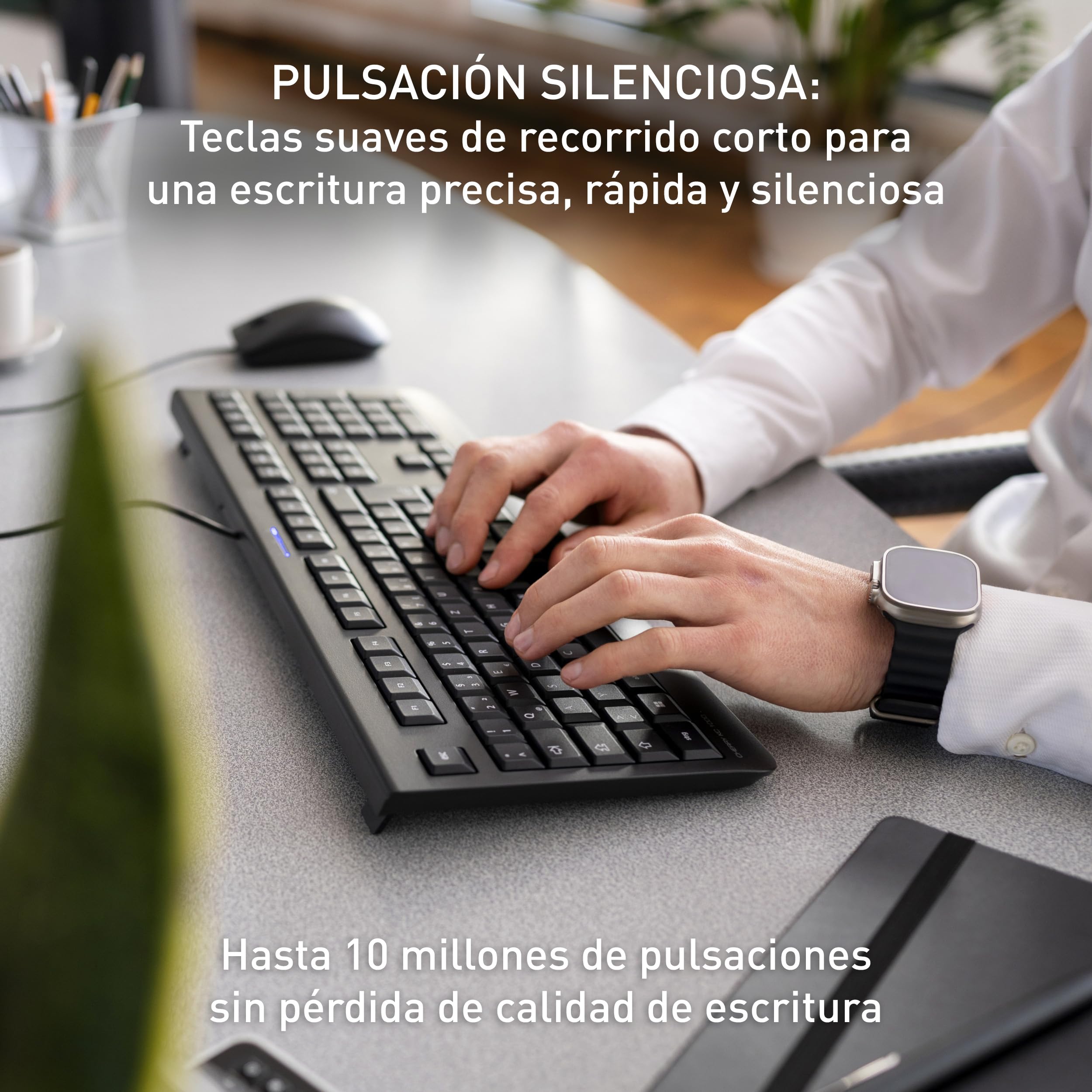 Cherry KC 1000, Teclado con Cable, distribución de Teclado Inglés UK (QWERTY), Plug & Play a través de USB, diseño Plano, tecleo silencioso, Blanco/Gris