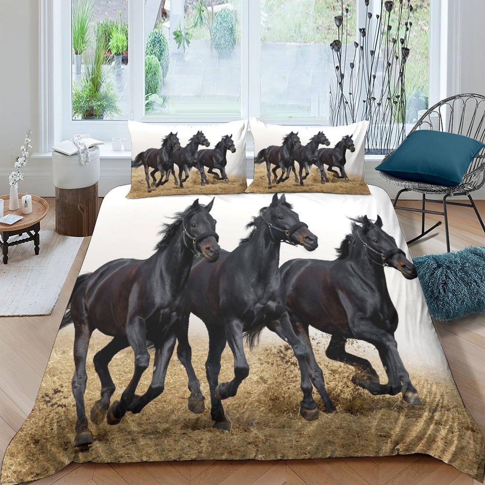 Ctjqhvkz Style-7 3D Printed Black Horse Fitted Sheet Microfiber Soft Breathable Running Stallions Mattress Cover For Bedroom Guest Room Decor Single（135X200cm）