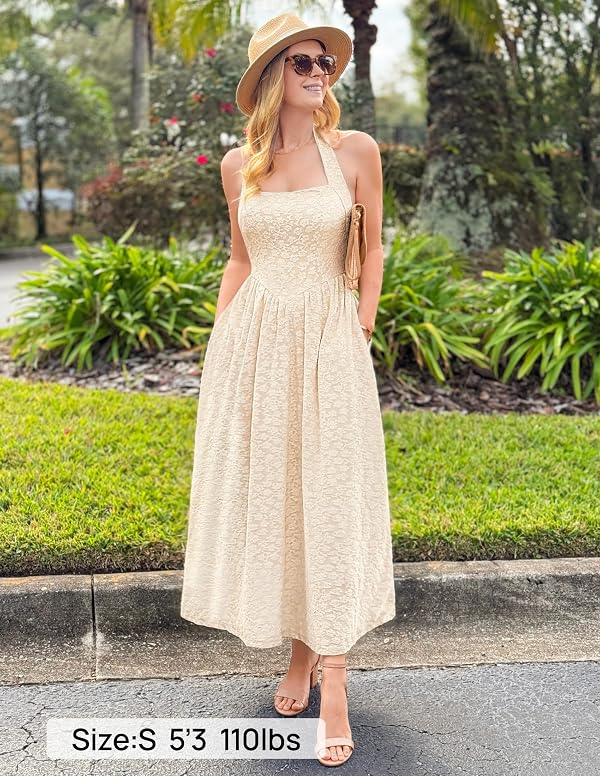 ZESICA Women's Summer Sleeveless Floral Wedding Guest Maxi Dress Apricot M by ZESICA - Used condition - Image 2