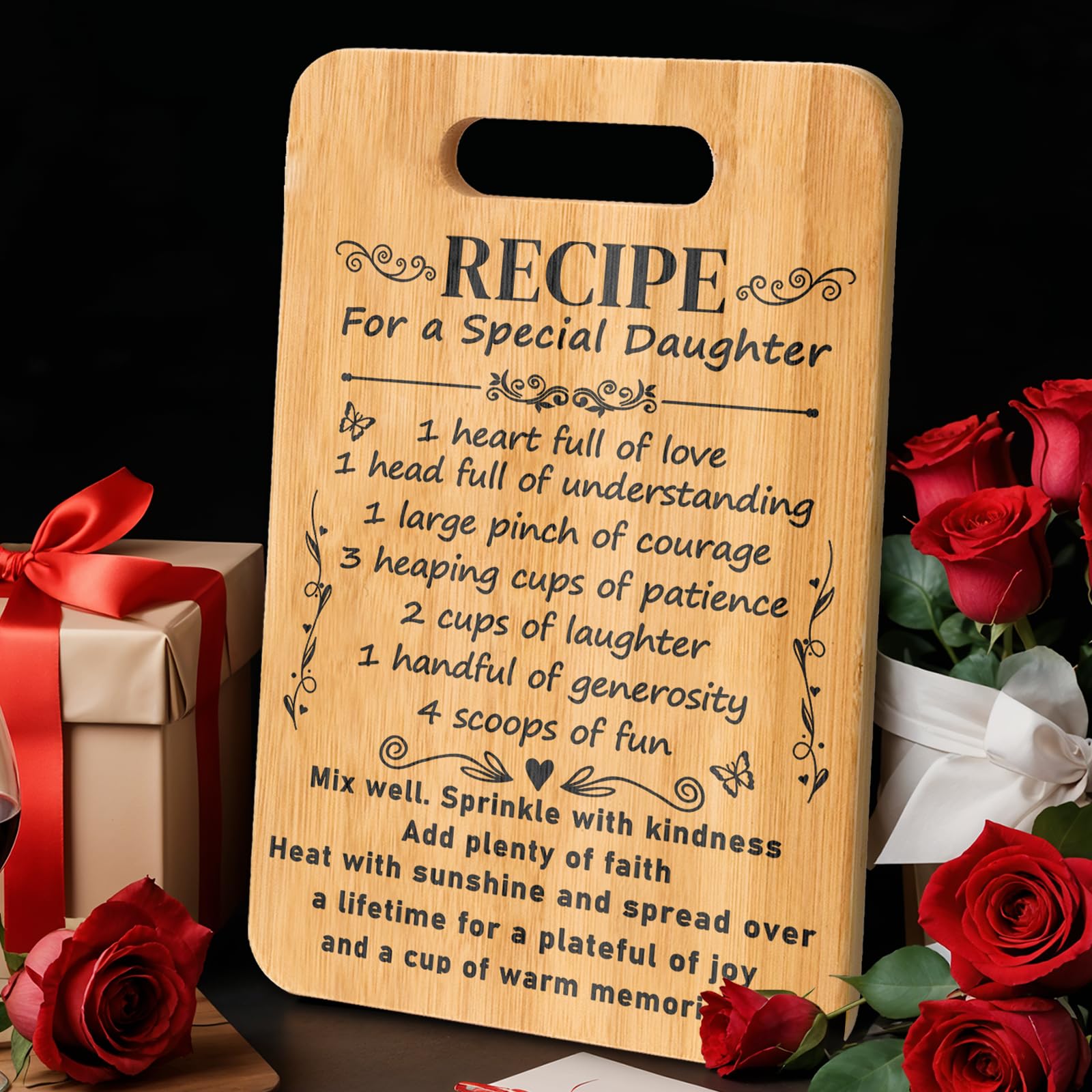 Tabla de cortar para hija, regalos para mamá para el día de la madre, regalos de cumpleaños para mujeres, tabla de cortar "Receta para una hija especial",