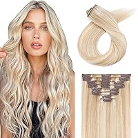 Vista 25 de Extensiones de cabello con clip, cabello humano Remy, extensiones de cabello largo lacio de una pieza con 5 clips, con gancho para colgar