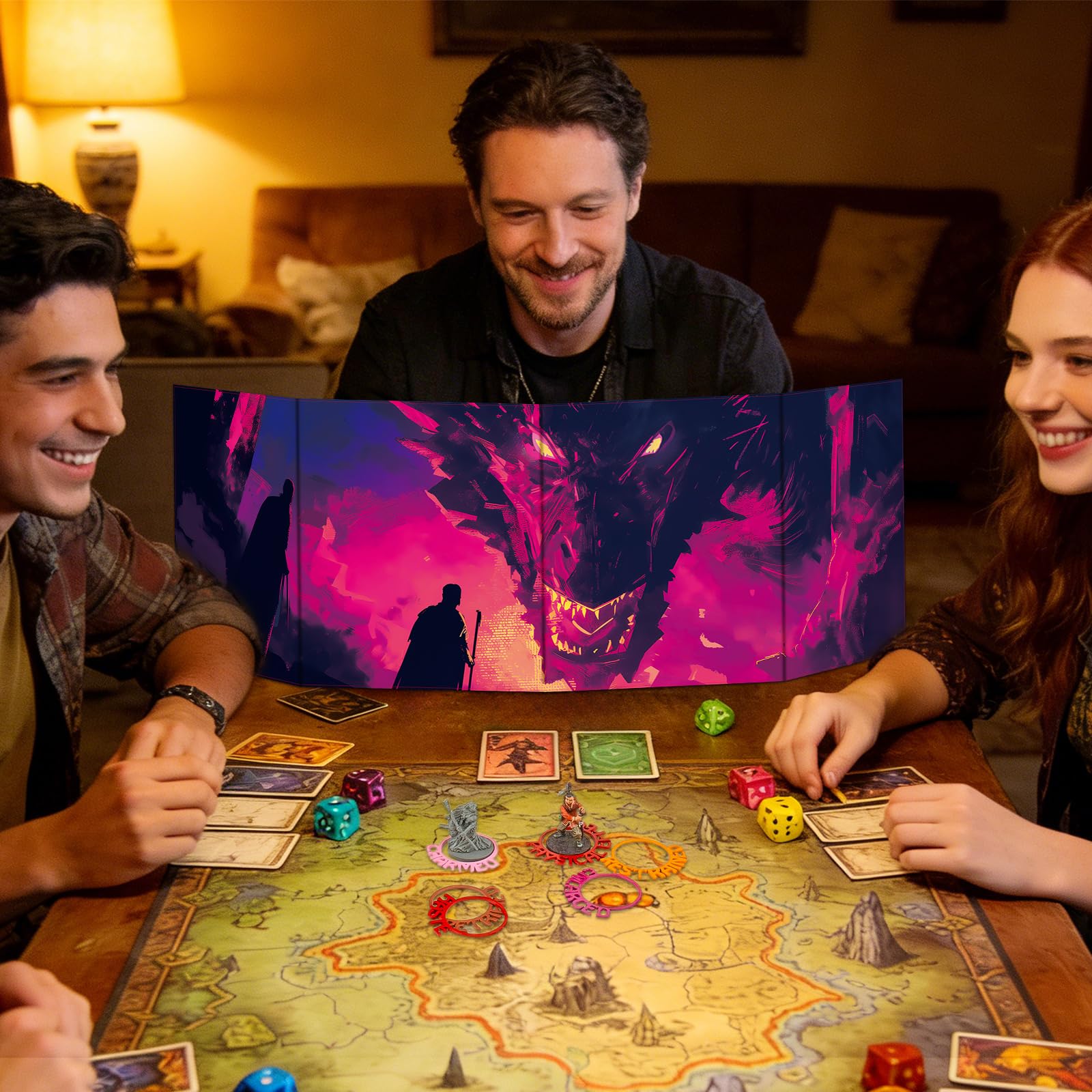 Byhoo DM Parasol okienny, zestaw 2 szt. do D&D 5E, 2 światów tematycznych, wodoodporna powierzchnia, potrójnie składany (A4), kompatybilny z podręcznikiem Player's Handbook
