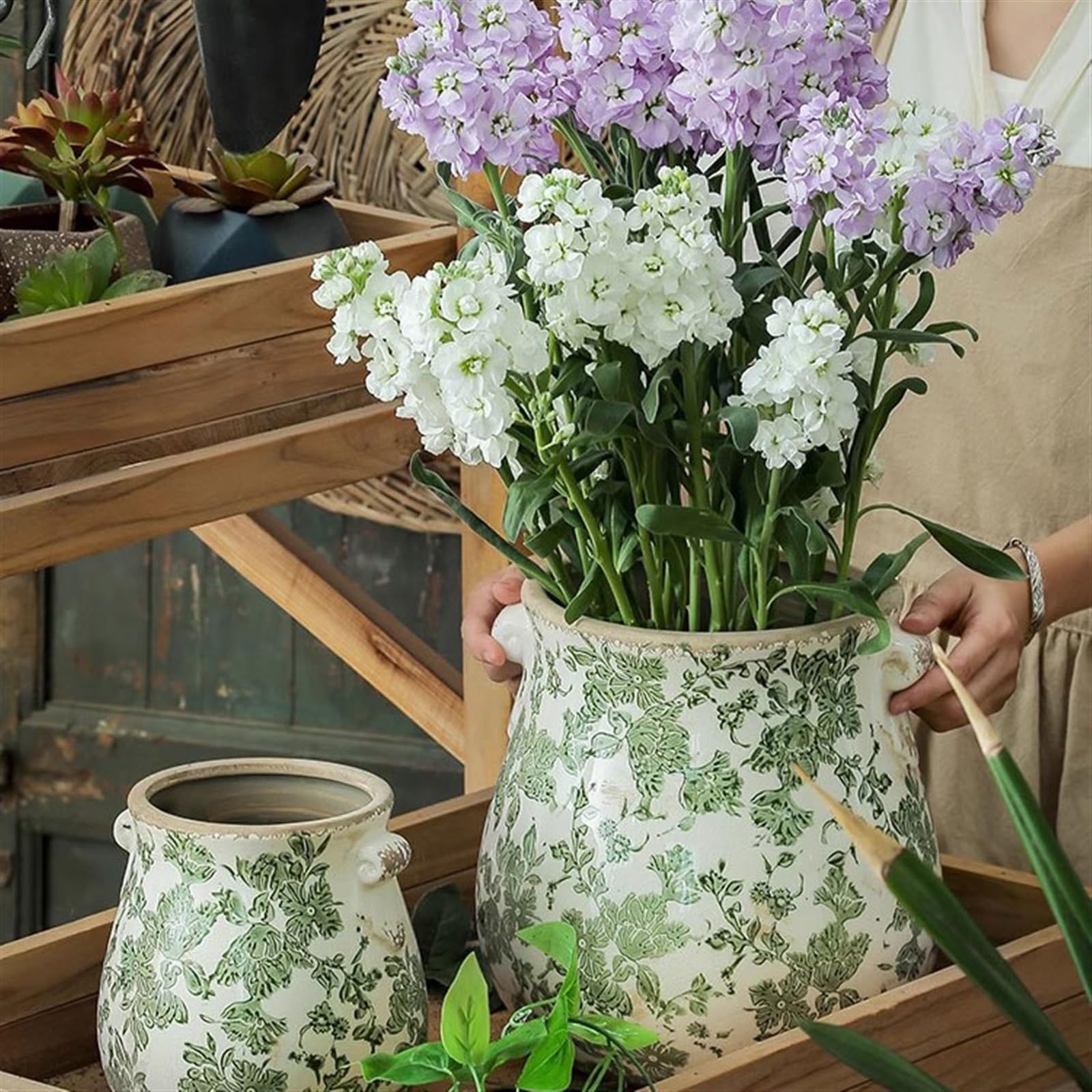 Vaso per Piante Vasi da Fiori in Ceramica Vintage per Uso Domestico Fioriera da Patio Esterna Rustica di Lusso Premium con Senso di Stile Creativo