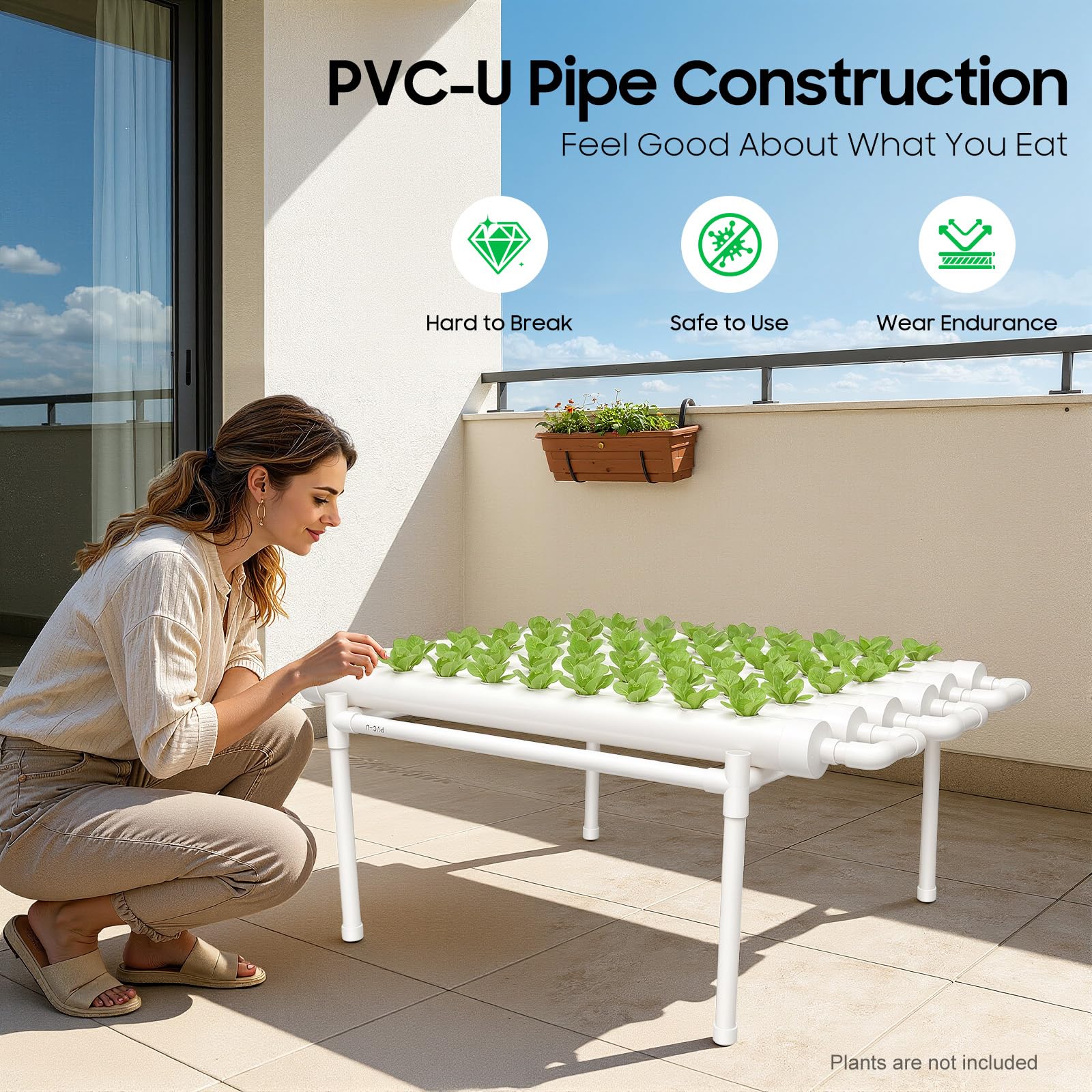 Hydroponic Grow Kit & Hydroponic System - Sistemas de cultivo de plantas sin tierra | Tubería hidropónica de PVC | Sistema de cultivo hidropónico para hortalizas hidropónicas (1 capa, 54 ubicaciones)