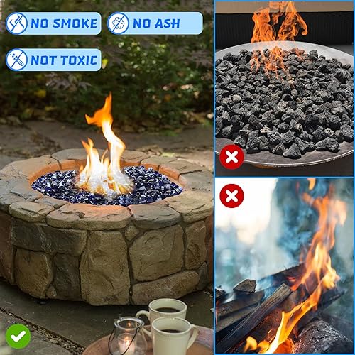 Miniatura 5 de Cristal de fuego, piedra de fuego azul cobalto para fogata de propano, chimenea y decoración al aire libre. Diamantes de alto brillo cuentas de