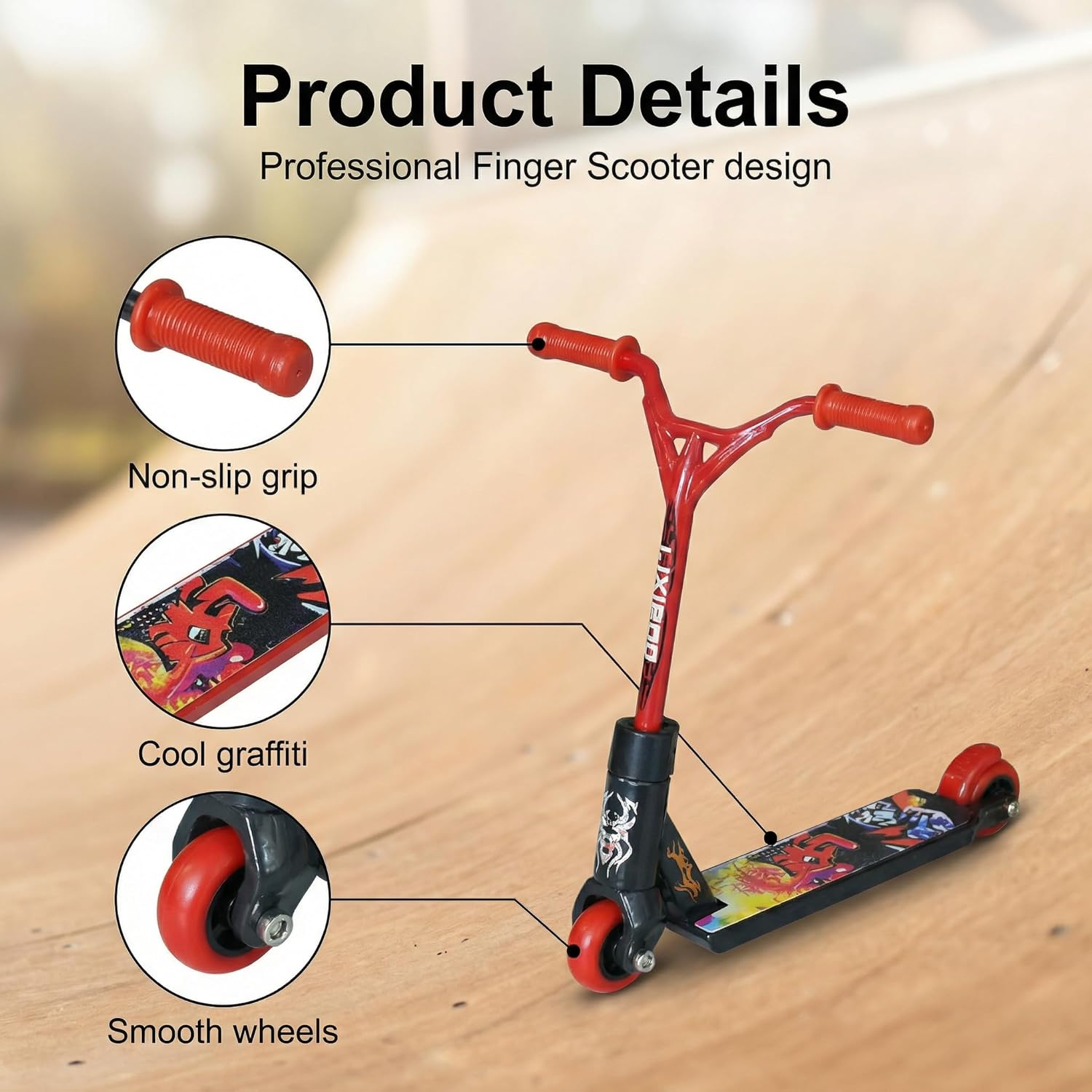 Finger Scooter, 4-Piece Mini Scooter Skateboard, Finger Scooter Toy Set, 8.5 x 10.5 cm, Random Colour Style, with Fingertip Movement & Training Props
