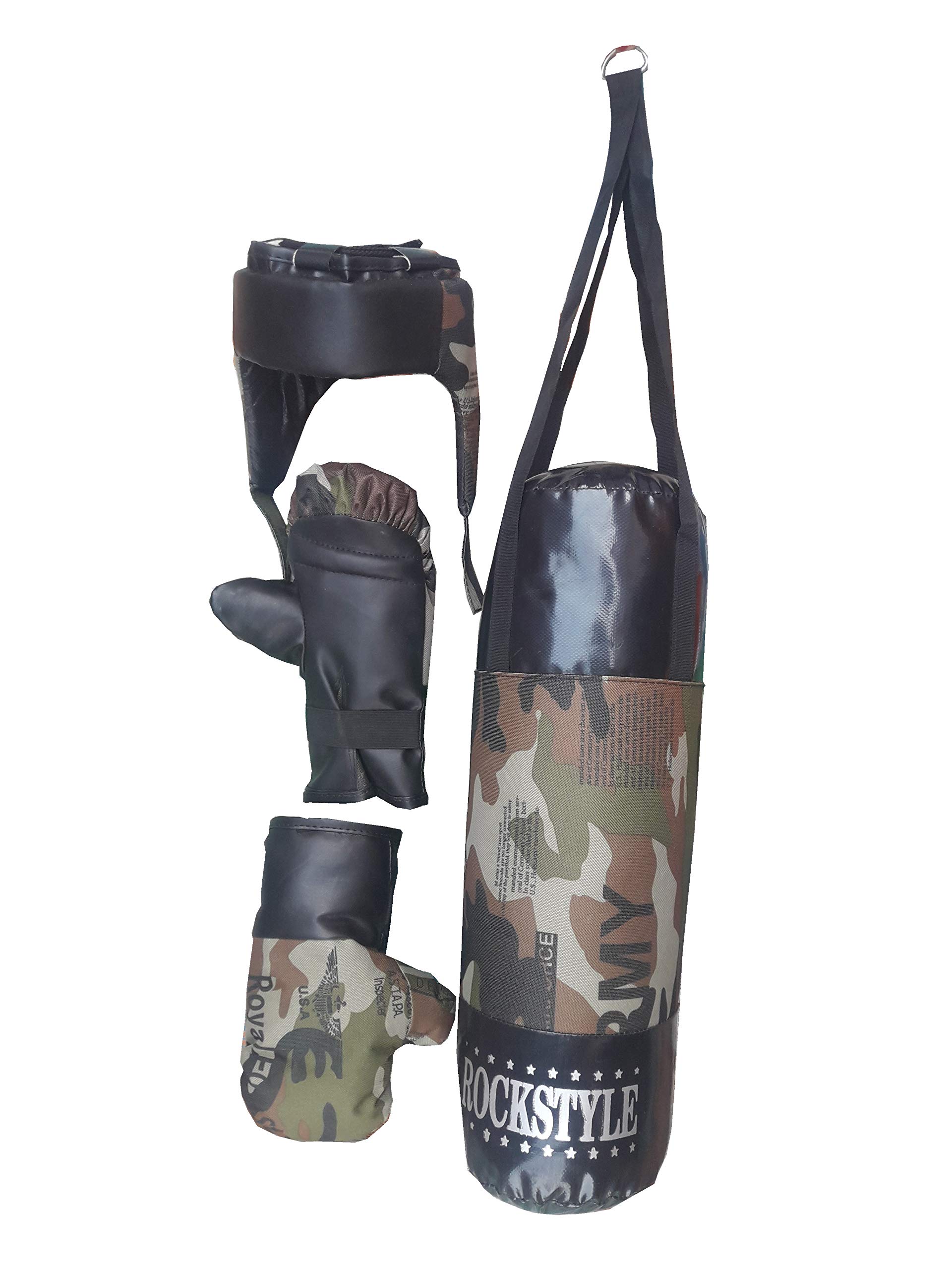 H.K Trader Rockstyle Army Style Punching Bag, Pair of Gloves , Head Guard Boxing kit for Kids Aged 4-9 yrs (Multicolour) (B07Z1Q1LNJ) Amazon Price History, Amazon Price Tracker
