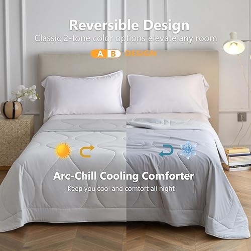 Miniatura 4 de Simple&Opulence Edredón refrescante tamaño King, manta de enfriamiento reversible, edredón fresco de doble cara, ligero y transpirable para personas