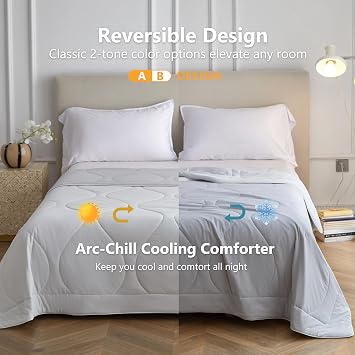 Simple&Opulence Cooling Comforter King Size, Summer Cooling Blanket for Hot Sleepers and Night Sweats Lightweight Breathable Bedding Comforter Cold Quilt Double Sided Smooth for Bed Sofa-Grey