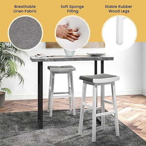 Miniatura 6 de COSTWAY Juego de 2 taburetes de bar de altura de mostrador, silla de tocador sin espalda de 26 pulgadas para maquillaje con marco de madera de goma,