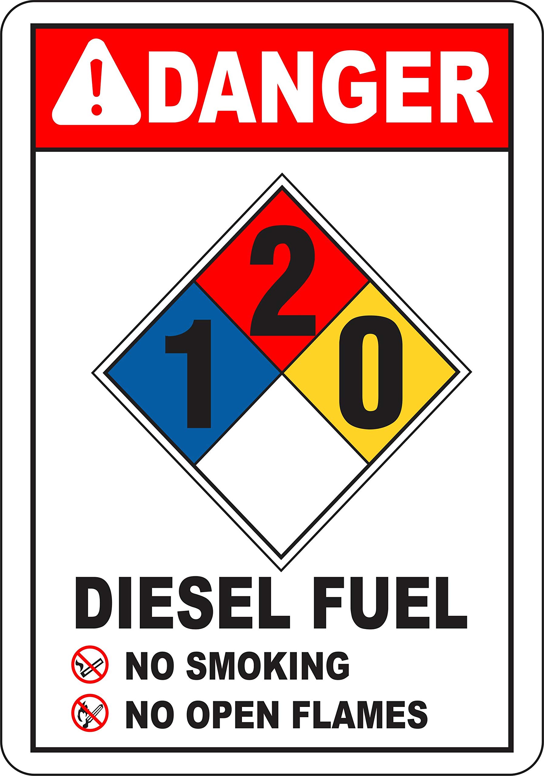 INDIGOS UG - Sticker - Safety - Warning - NFPA Diesel Fuel 1-2-0 Sign 177.8 mmx254 mm - Decal for Office - Company - School - Hotel