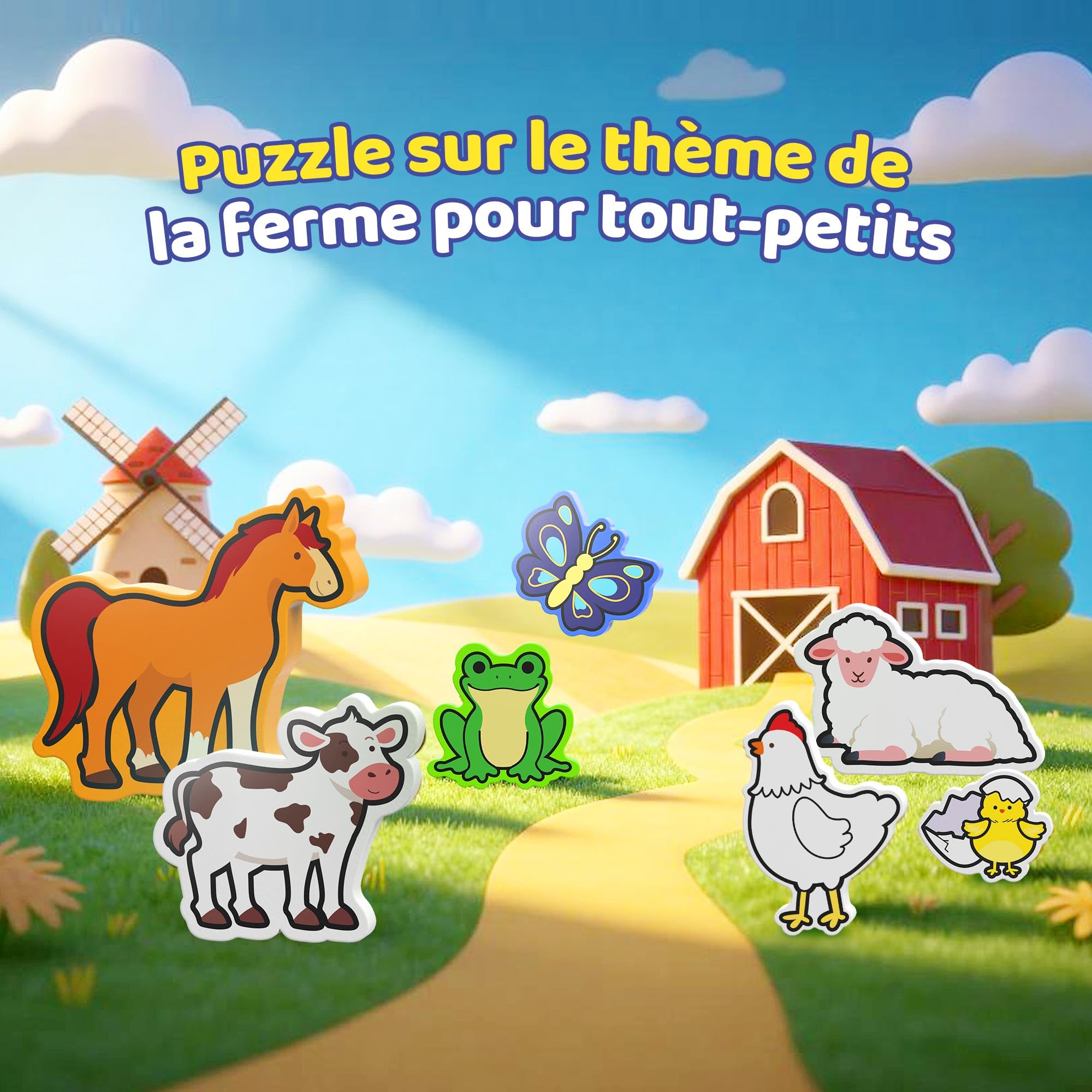 BenBen Puzzle en bois Montessori pour 1-3 ans, jouet à emboîter animaux