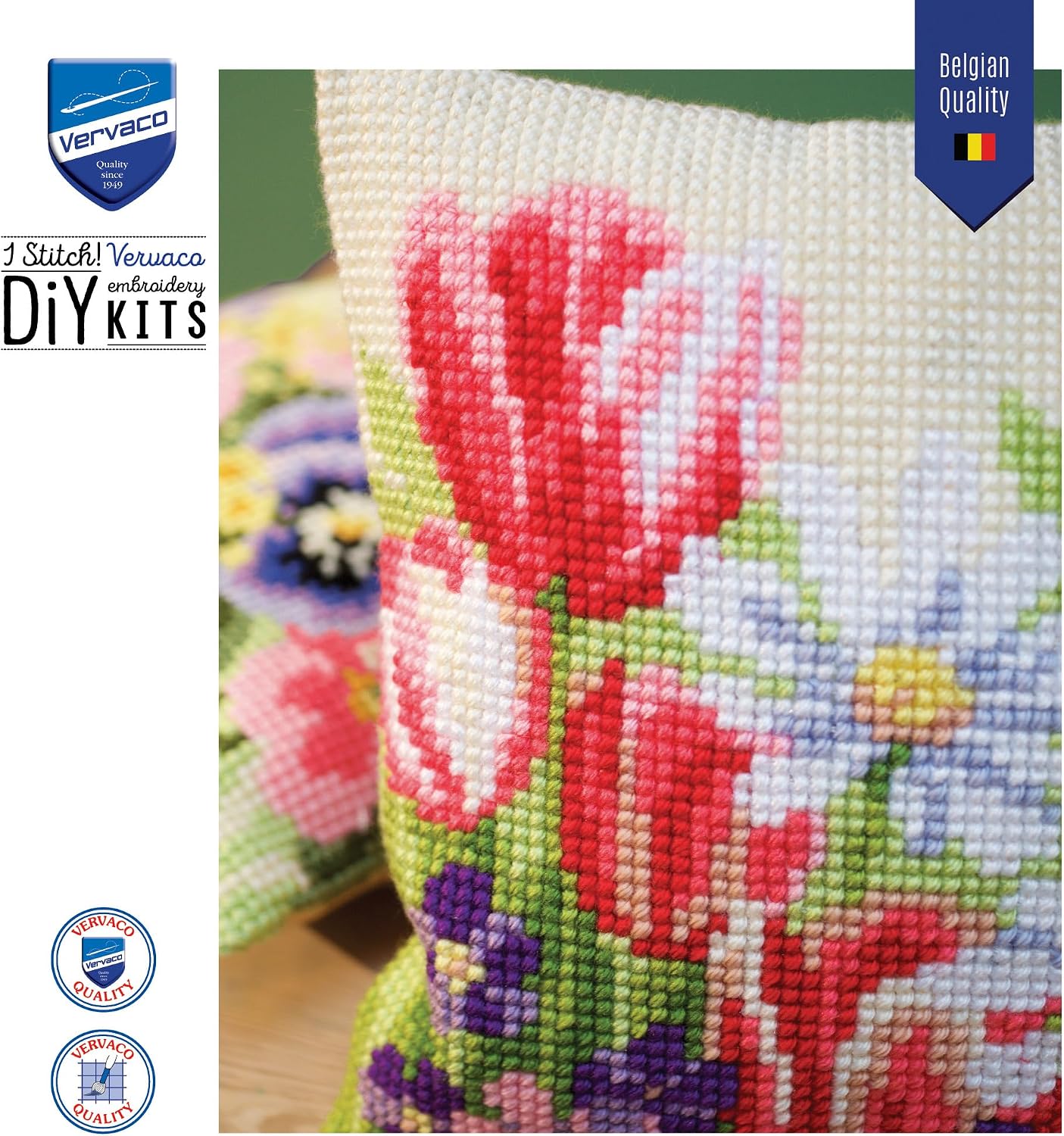 Vervaco Cross Stitch Cushion Kit Spring Flowers 16" x 16"