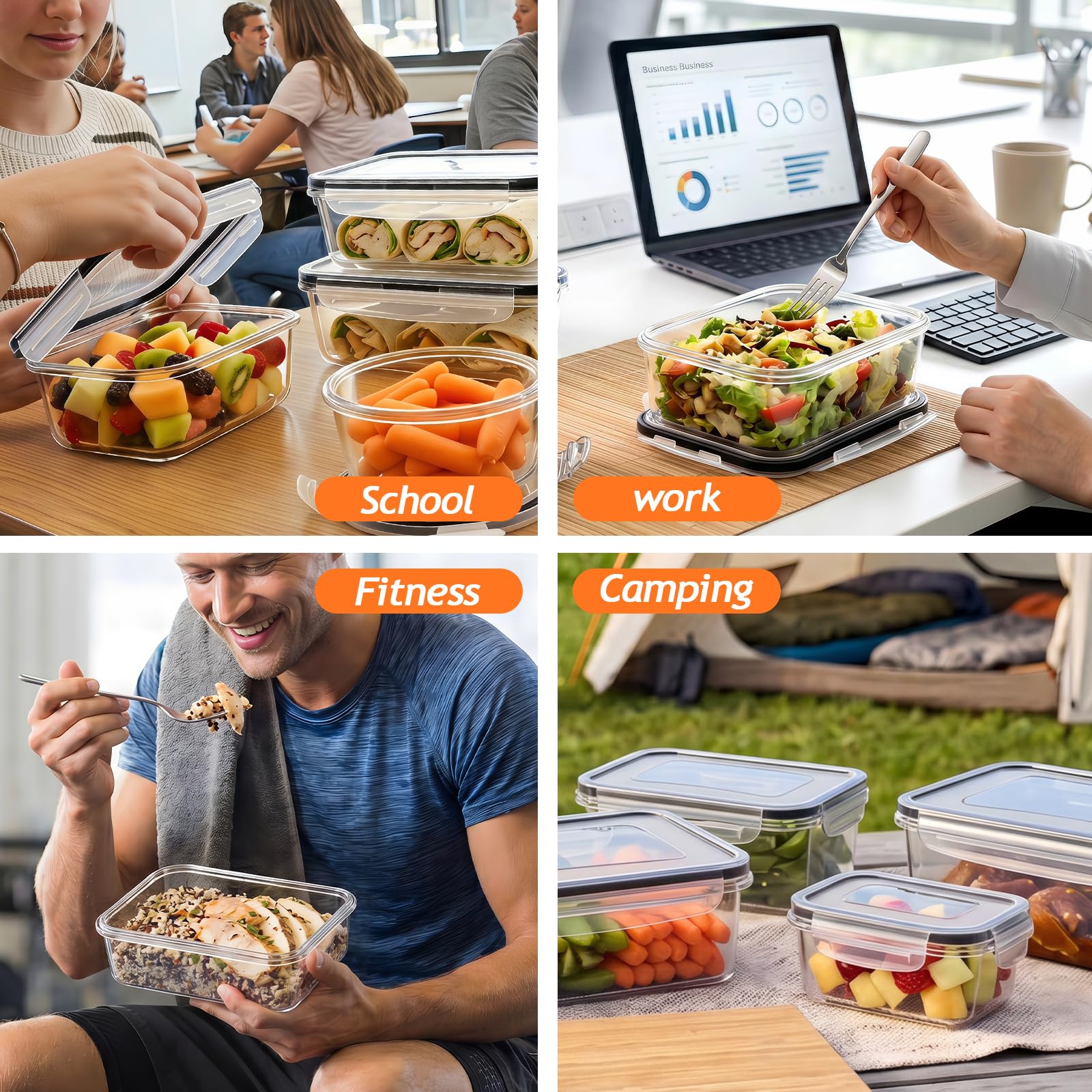 48 recipientes de almacenamiento de alimentos con tapas (24 recipientes y 24 tapas), recipientes de plástico reutilizables para almacenamiento y organización de cocina, recipiente de
