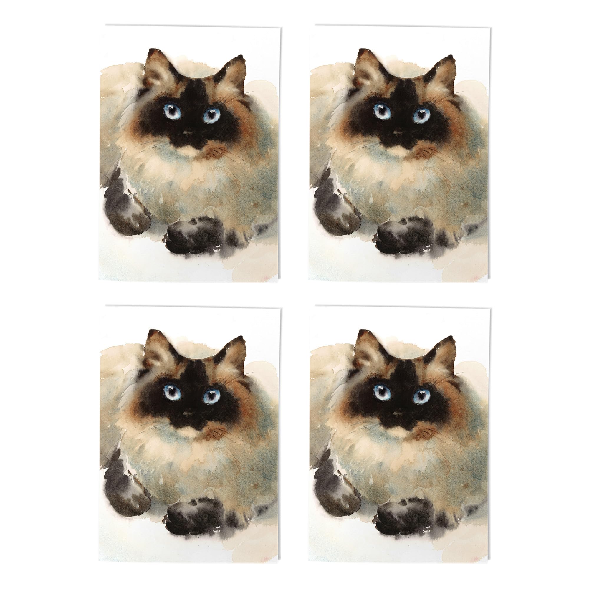 Ragdoll Cat Watercolour Art Cards Multipack of 4 Pet Lover Greeting Cards For Any Occasion Blank Inside A6 10 x 15 cm