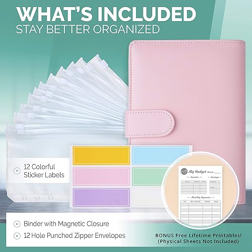 Miniatura 9 de Carpeta azul A6 y 12 sobres transparentes, sobres de efectivo para presupuestos, mini bolsillos para carpeta, cartera de sobres de efectivo, sobres