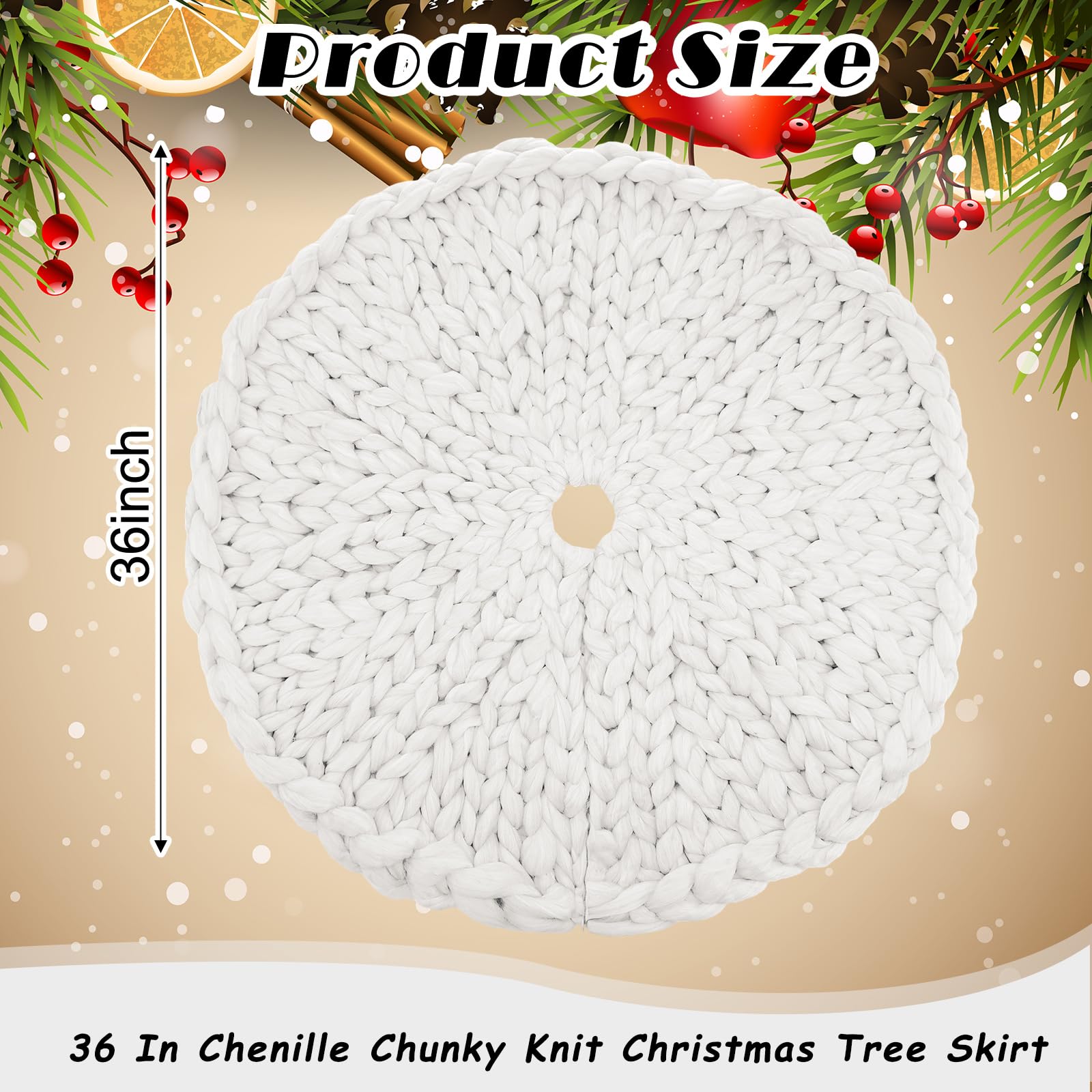 Zomiboo Jupe de sapin de Noël en tricot épais - 91,4 cm - Blanc - En tricot épais - Décoration de sapin de Noël rustique - Décoration de fête de Noël
