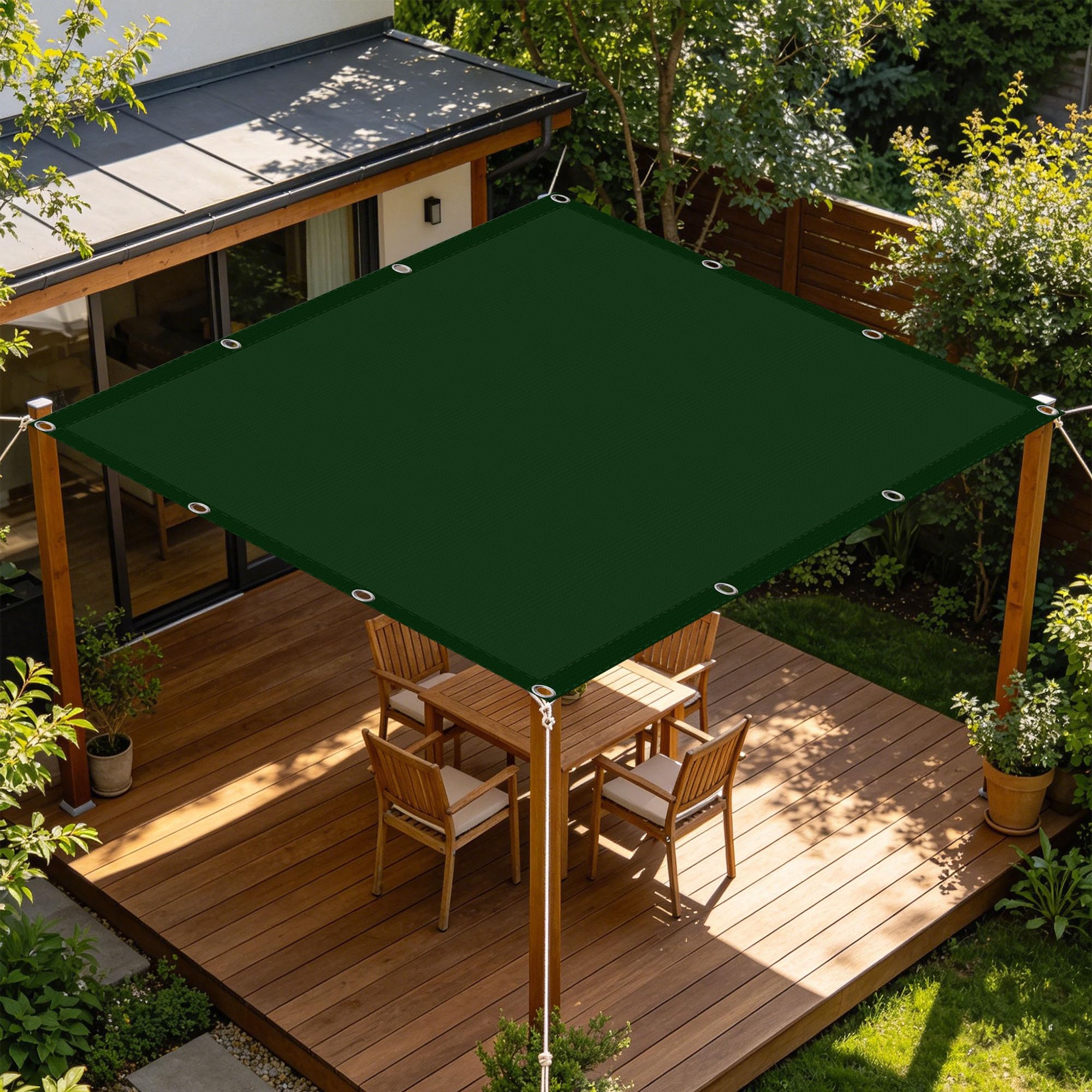 Voile d'ombrage carré 400x400 cm vert foncé pour terrasse et jardin