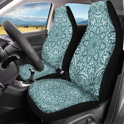 Boho Mandala Floral Print Car Seat Cover Front Seats Only Full Set of 2 Universal Fit Car Front Seat Covers Fit Car Truck SUV or Van Tribal Mandala