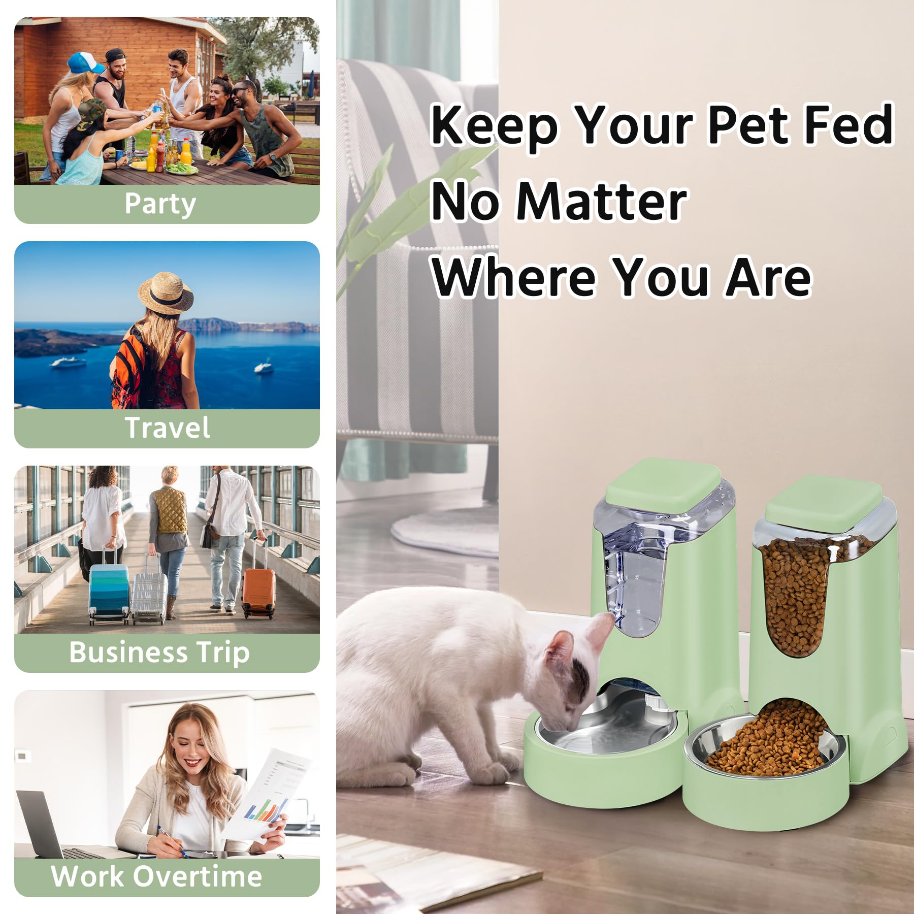 Automatischer Katzenfutterspender und Edelstahl-Wasserspender, Schwerkraft-Hunde-Bewässerungs-Set, Futterspender und Bewässerungs-Set für kleine, mittelgroße Kätzchen, Welpen, Haustiere (3,5 l x 2