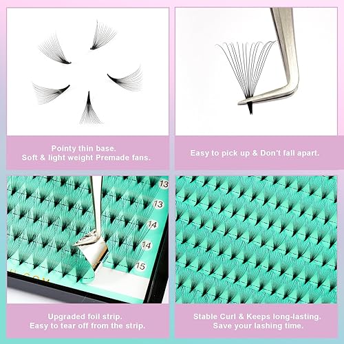 Miniatura 4 de VAVALASH Extensiones de pestañas postizas en abanico 320 abanicos 10D, 14D, 16D, 20D, 0.05, 0.07 de grosor, rizo CD, extensiones de pestañas