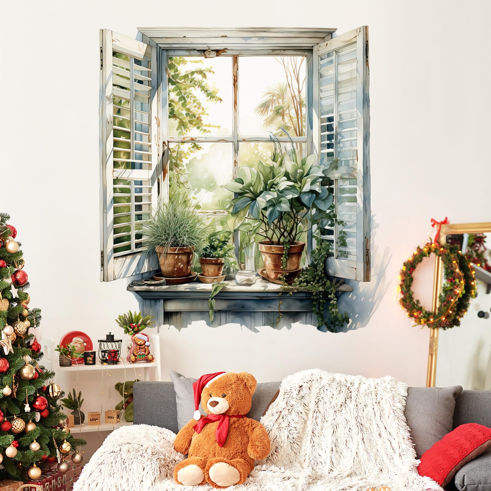 THNWSY Self-Adhesive Wall Sticker - Ocean Scenery Fake Window Mural For Living Room, Bedroom (36x48, Sunflower)