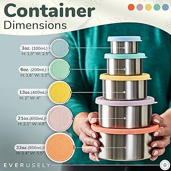 Everusely - Stainless Steel Food Containers - 3 Pack
