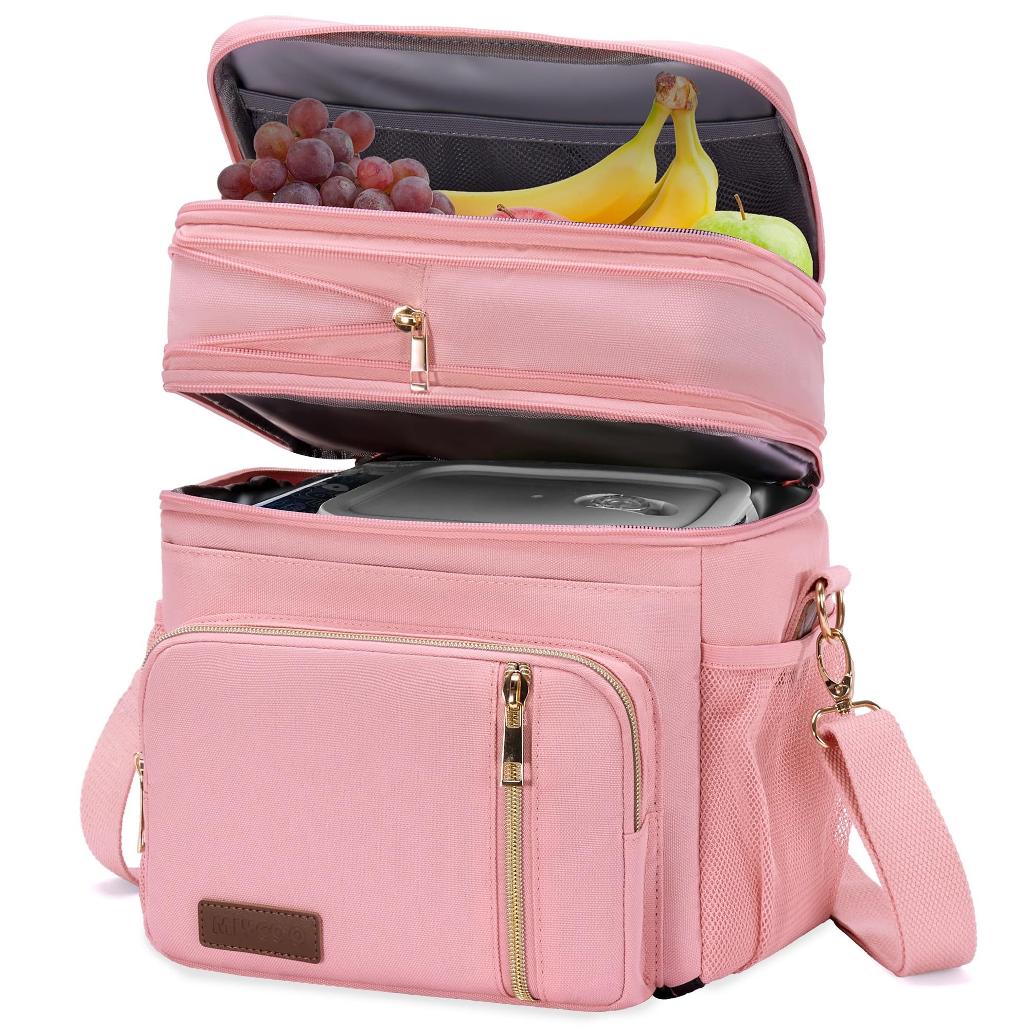 MIYCOO Borsa Termica Porta Pranzo, Borsa Frigo 15 Litri, Scatola Doppio Scomparto Pranzo Grande, Termica per Alimenti Caldi e Freddi da Viaggio per Uomo Donna Picnic/Barbecue/Campeggio/Viaggio
