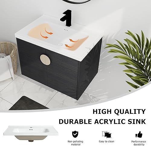 Miniatura 6 de Yoluckea Juego de tocador de baño de 28 pulgadas con lavabo montado en la pared, moderno juego de tocador de baño con lavabo de cerámica blanca y