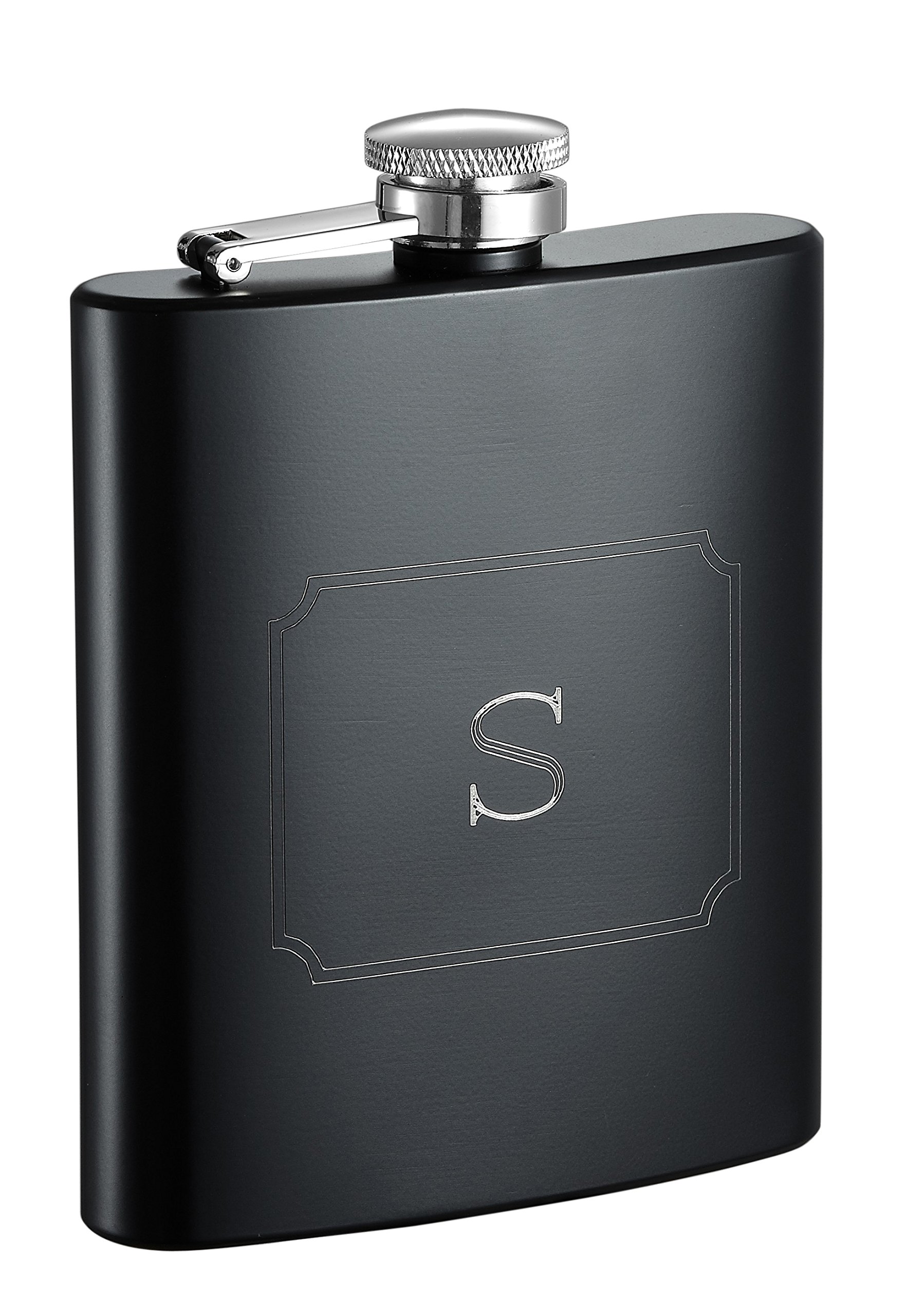 Visol Raven Personalized Flask with Initial Engraved, Monogram S, Black