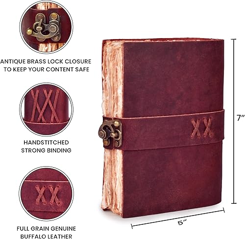 Miniatura 3 de LEATHER VILLAGE Diario vintage encuadernado en cuero para mujeres y hombres, libro de sombras, cierre de cerradura, 200 páginas de papel antiguo con