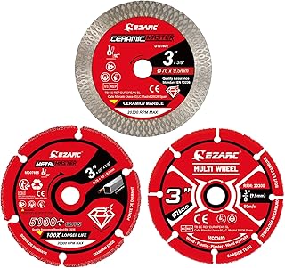 EZARC 3 Inch Cut Off Wheel Set for Angle Grinder, 3 Pack with Diamond Metal Cutting Wheel, Carbide Cutting Disc, Super Thin Diamond Tile Blade, Cut for Metal, Wood, Plastic, Marble Tile, 3/8" Arbor