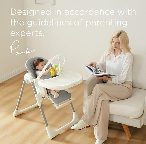 Miniatura 9 de KÜB Silla alta plegable 3 en 1, 7 alturas y 4 asientos reclinables ajustables y bandeja para una fácil limpieza, 2 ruedas de bloqueo, sillas altas