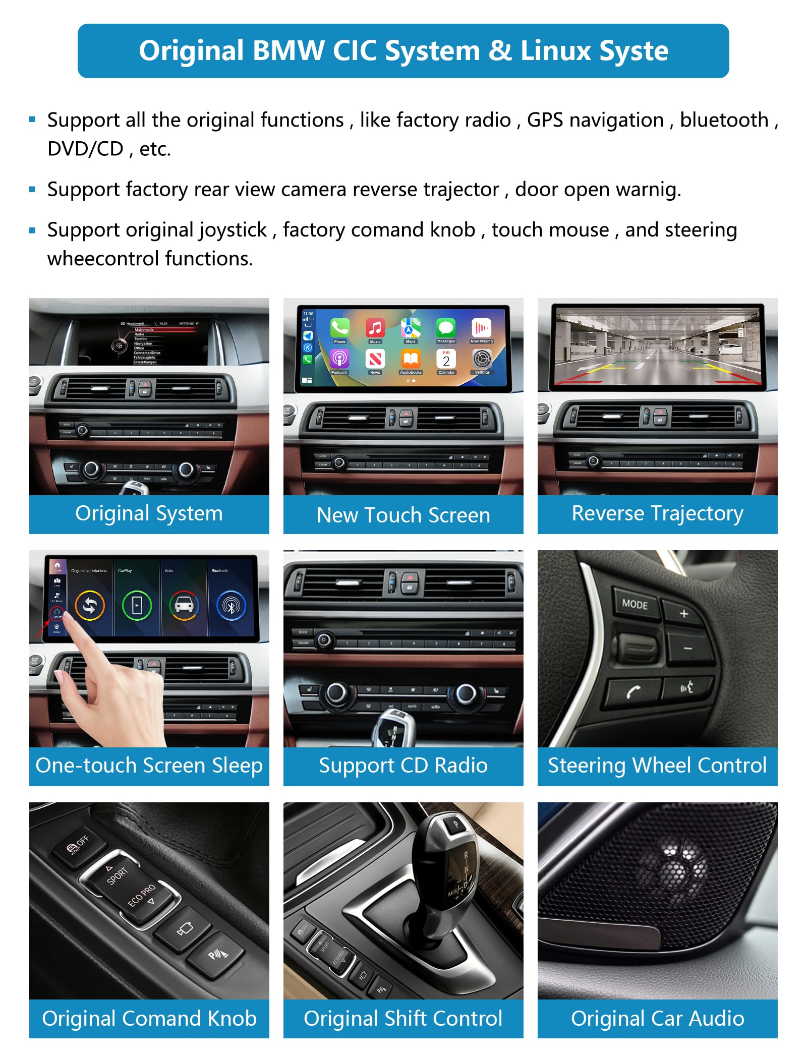 12.3'' Radio samochodowe, Apple CarPlay/Android Auto/Mirrorlink/GPS dla BMW serii 5 F10/F11 z lat 2010-2012 z radiem samochodowym z ekranem dotykowym CIC, nawigacją GPS do samochodu