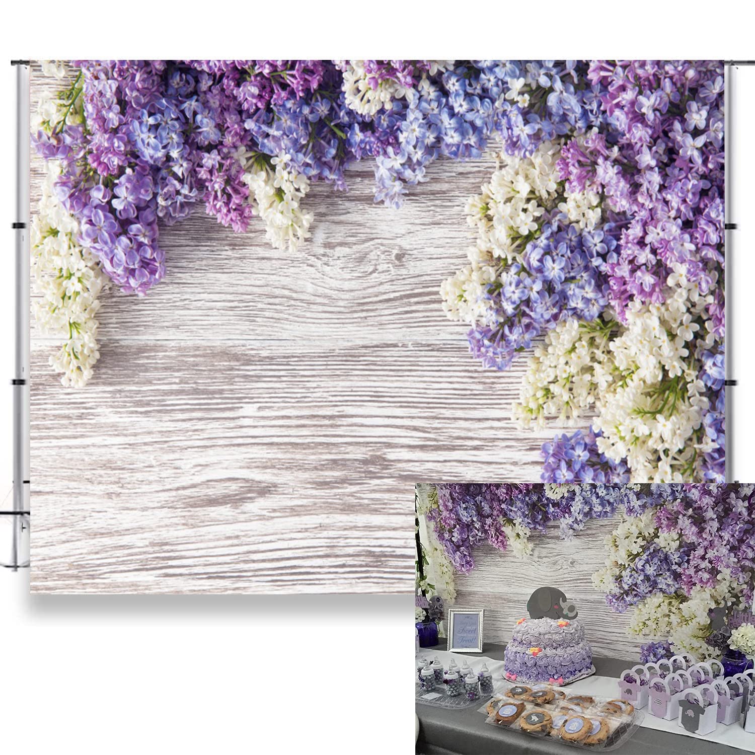 Purple Flower Wood Backdrop LFEEY 10x8ft Newborn Baby Shower Wooden Backdrop Photography Lilac Bloom Bouquet Wood Panel Wall Girls Adults Portrait