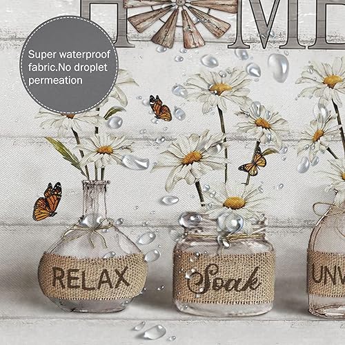 Miniatura 6 de Tijuboni Cortina de ducha de margaritas de granja con flores blancas para decoración de baño con flores neutrales, cortina de ducha rústica, tela de