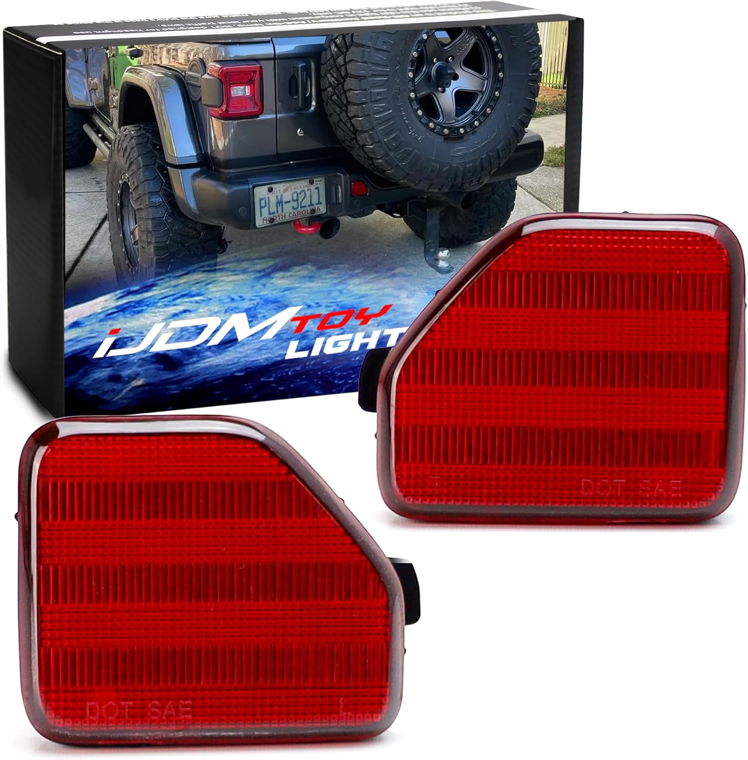 iJDMTOY OE-Spec Dark Red Lens Rear Bumper Reflector Lenses Compatible With Jeep 2018-up Wrangler JL Sahara Rubicon MOAB Trims ONLY, OE-Spec LH RH Assembly