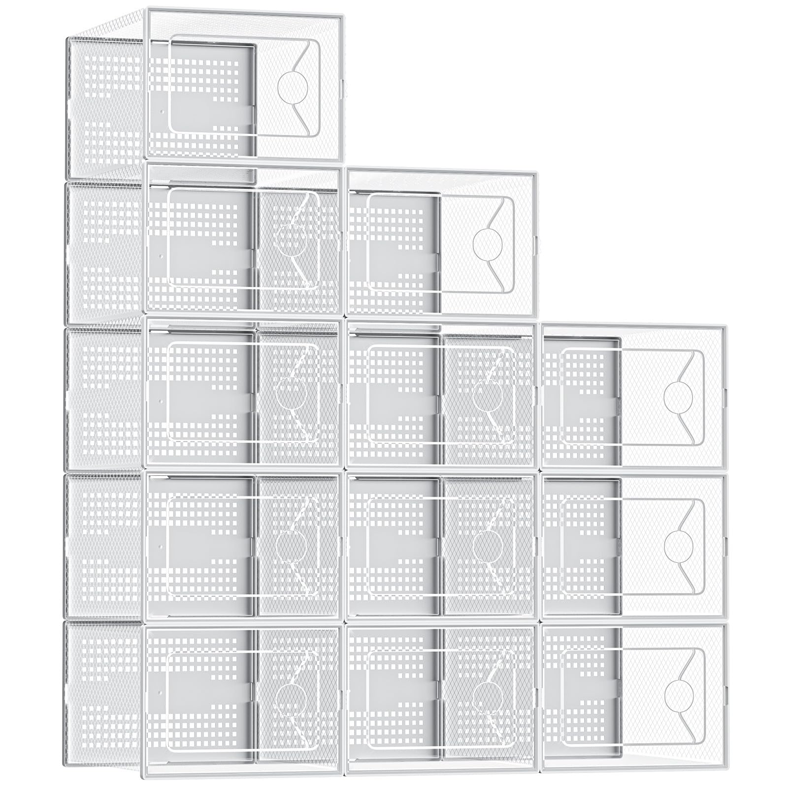 Photo 1 of DUMOS Shoe Storage Boxes, 12-Pack Stackable Clear Shoe Containers with Lids, Display Sneaker Case Organizer for Closet, Under Bed, Entryway,Light White, Fit Size 9