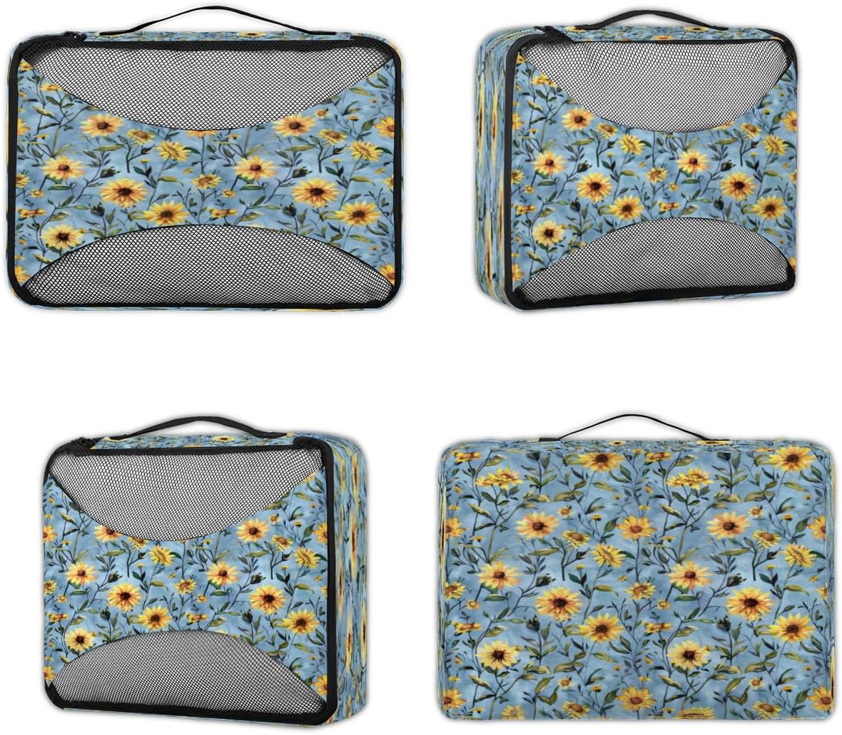 Sunflower Flower 4 Set Packing Cubes Packing Cubes for Women Lightweight Travel Essential Bag Clothes Carry on Suitcase Bags for Accessories Essentials