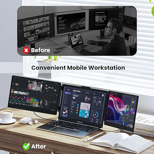 Miniatura 6 de Kwumsy - Extensor de pantalla para laptop S2  Extensor triple para monitor de laptop ultra delgado de 14 pulgadas, 1080P FHD IPS Plug and Play,