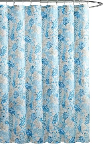 Miniatura 8 de Cortina de ducha de tela Ocean Life para baño escamas de peces en azul marino neutro y verdes sobre blanco (océano)