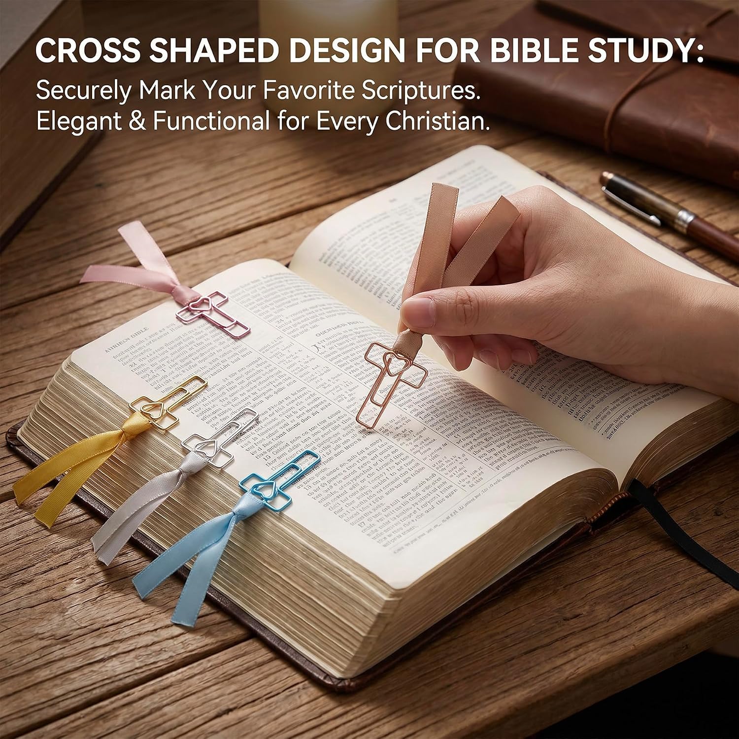 INSYOHO 50PCS Color Heart Cross Paper Clips with Ribbons Set - Bible Ribbons Bookmarks, Decorative Christian Paperclips, Bible Study Supplies for Journaling Home Office Mothers Day Teacher Gifts image 3