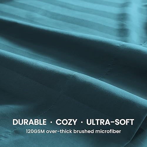 Miniatura 4 de SLEEP ZONE Juego de Sábanas Refrescantes a Rayas Queen - Juego de Sábana Ajustable, Sábana Plana y Fundas de Almohada de 4 Piezas - Sábana de Cama a