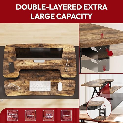 Miniatura 6 de SANODESK Convertidor de escritorio de pie con motor eléctrico de 35 pulgadas de altura, elevador de escritorio ajustable para oficina, hogar,