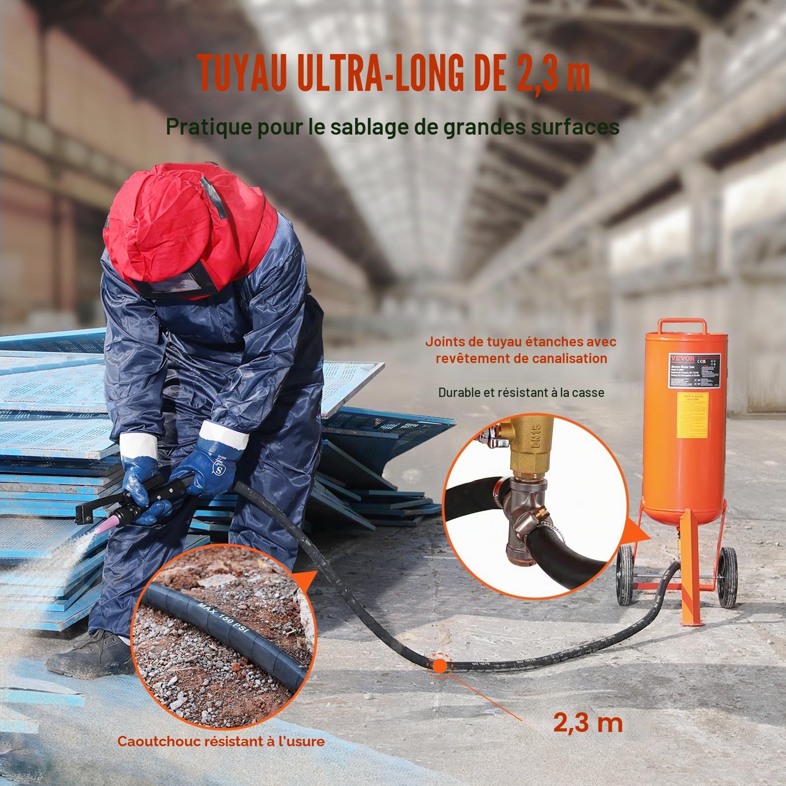VEVOR Sableuse Haute Pression 37 L Kit de Sablage à Air 60-110 PSI Portable avec 2 Buses en Céramique