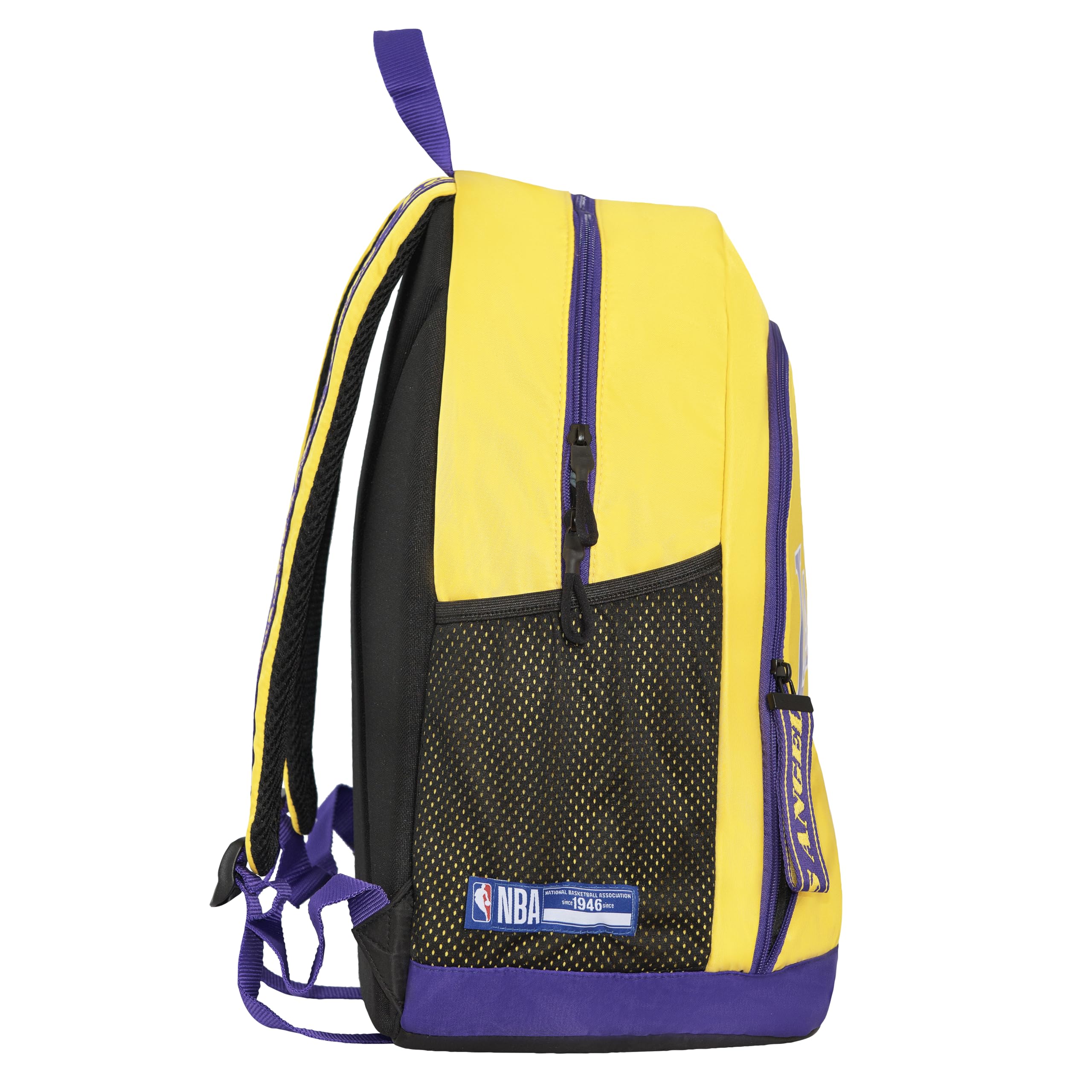 NBA - Zaino Organizzato Ufficiale NBA, Zaino Scuola con Logo Stampato, 2 Ampi Scomparti Principali, Tasche Laterali in Rete, Spallacci Imbottiti e Regolabili, Schienale Termoformato, 30x40hx17 cm