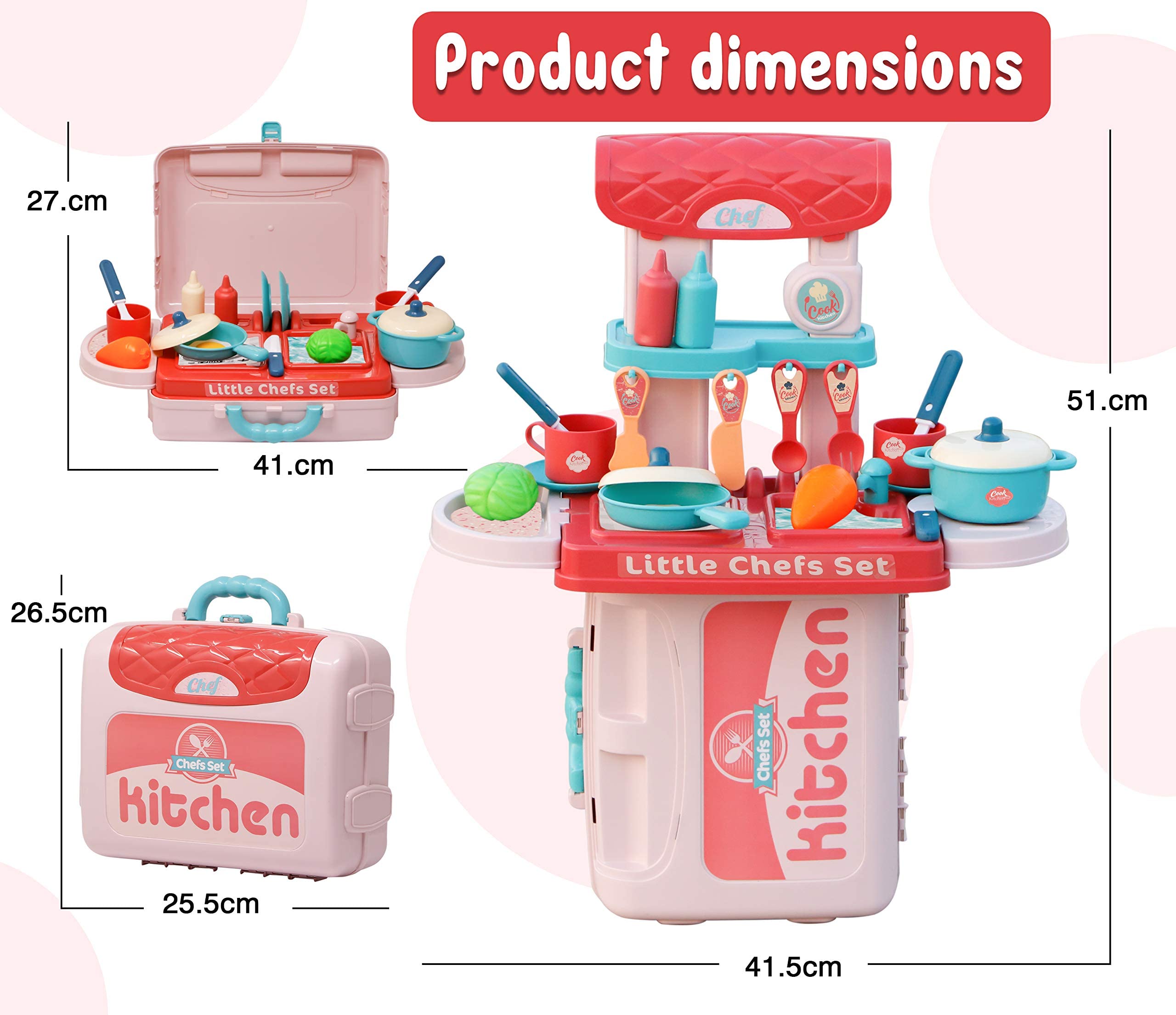 Zest 4 Toyz Kitchen Set for Girls 3-in-1 Portable Suitcase Toy Kitchen Cooking Set with Pots Utensils & Food Toy for Kids (19 Pieces) Role Play Home Game for Girls 1