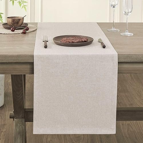 Miniatura 9 de ZeeMart Camino de mesa básico estilo lino, 14 x 108 pulgadas, color verde salvia, camino de mesa rústico de 108 pulgadas de largo, camino de mesa de