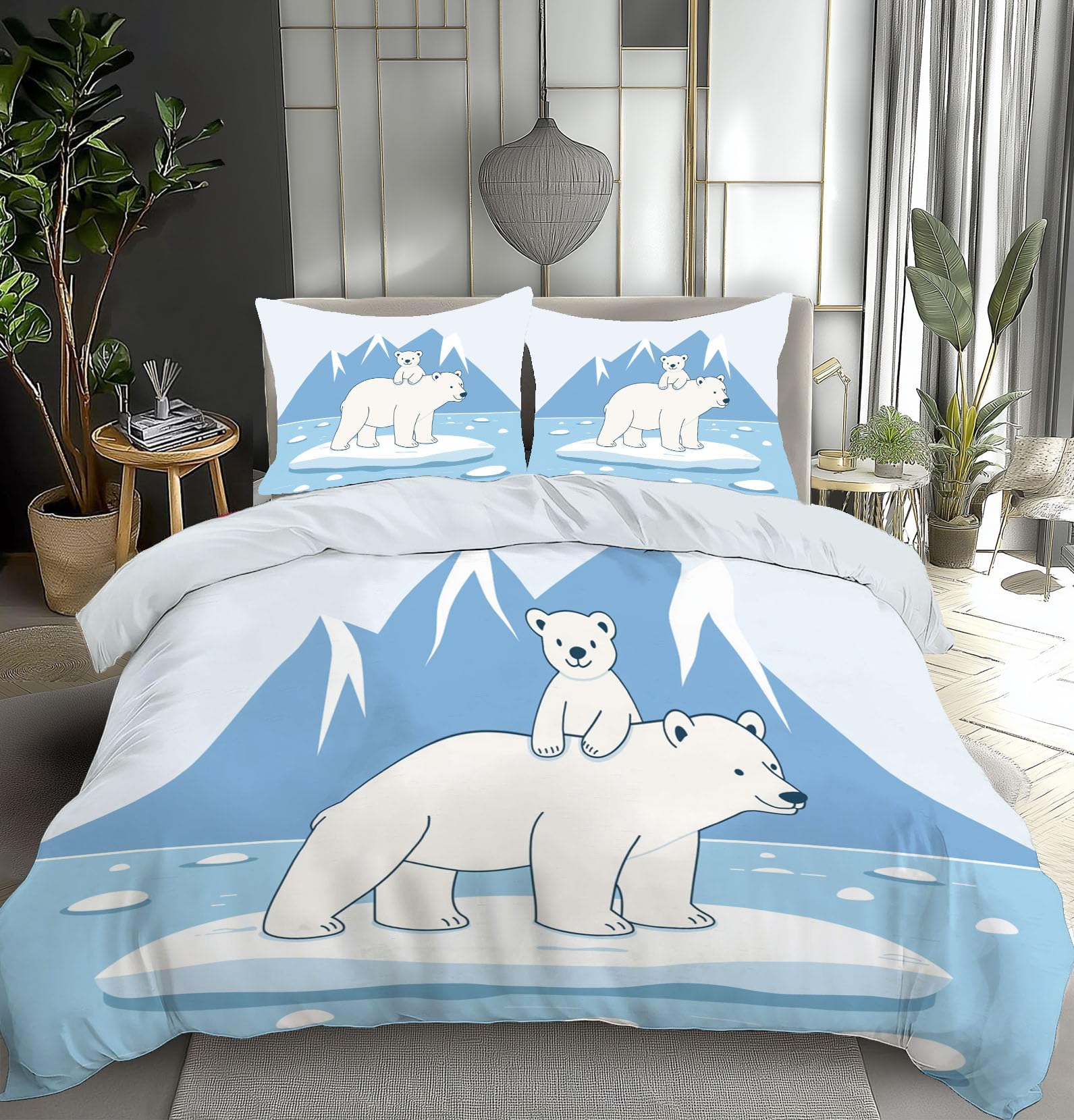 Parure de couette bleu ciel ours polaire pour des nuits douillettes